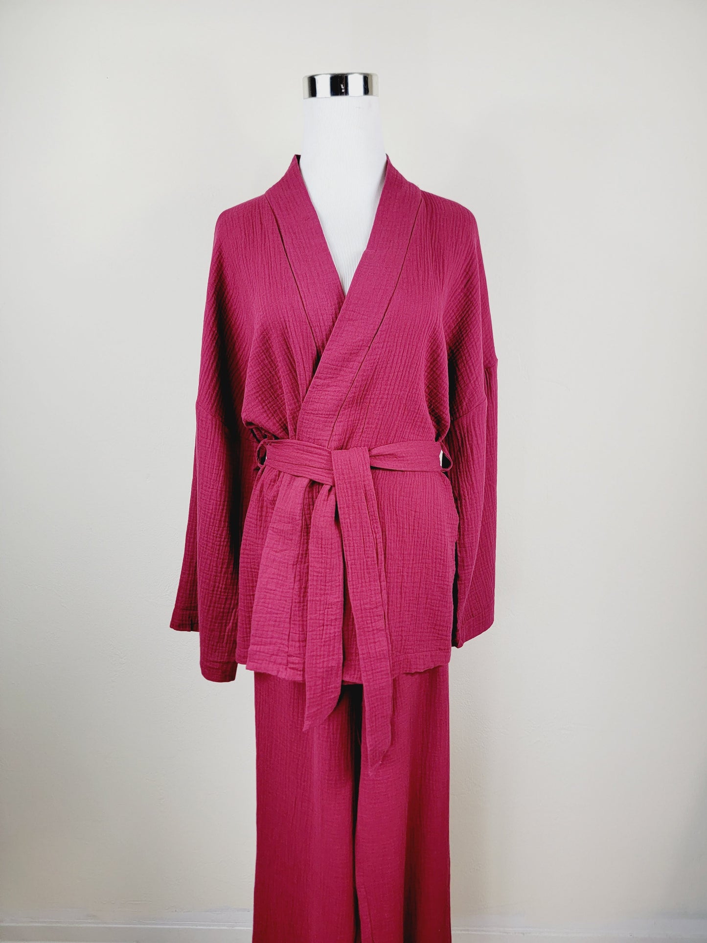 Breathable Muslin Set for Women, Versatile Everyday Wear , Cherry