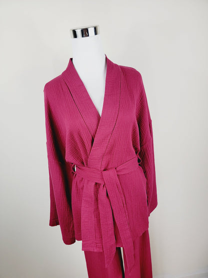 Breathable Muslin Set for Women, Versatile Everyday Wear , Cherry