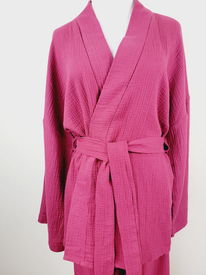 Breathable Muslin Set for Women, Versatile Everyday Wear , Cherry