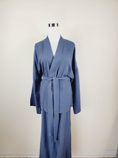 Breathable Muslin Set for Women, Versatile Everyday Wear, Navy