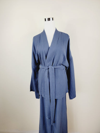 Breathable Muslin Set for Women, Versatile Everyday Wear, Navy