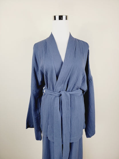 Breathable Muslin Set for Women, Versatile Everyday Wear, Navy