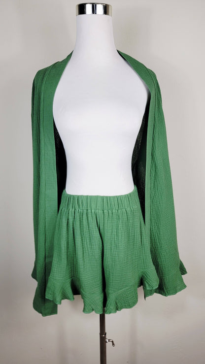 Muslin Cotton 2-Piece Lounge Set – Top & Short Green