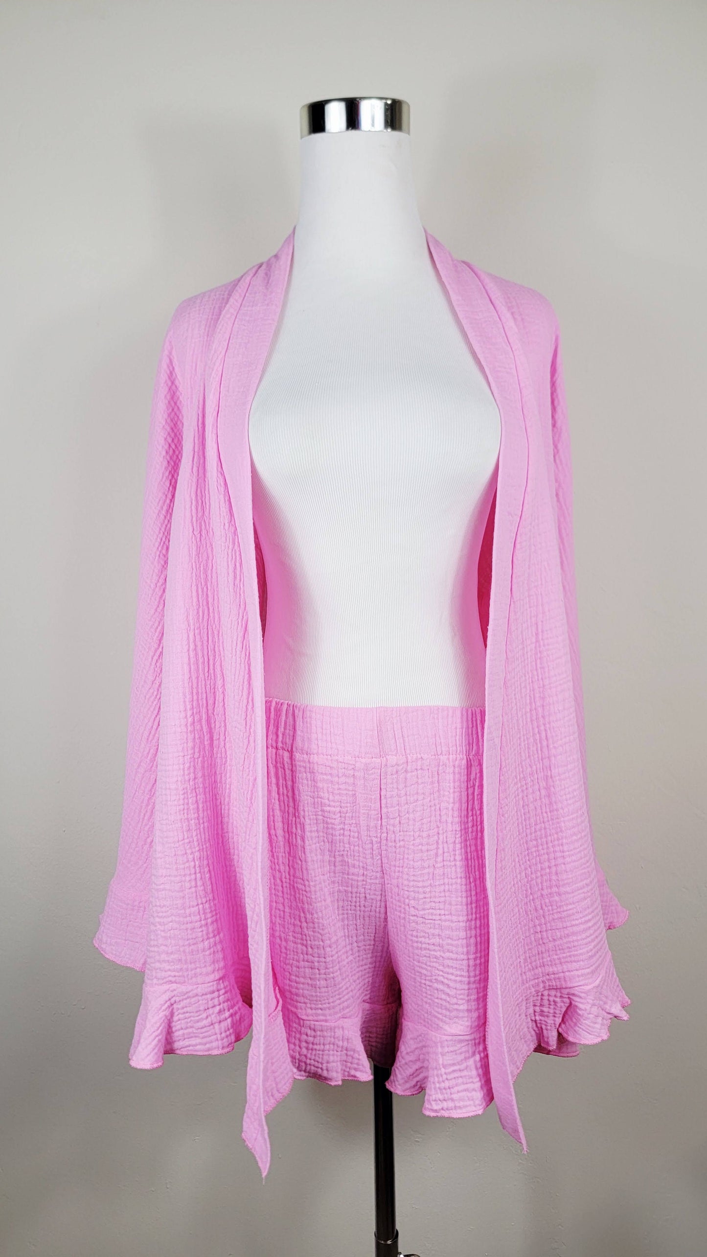 Muslin Cotton 2-Piece Lounge Set – Top & Short Pink