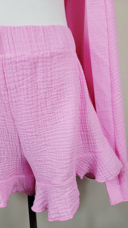 Muslin Cotton 2-Piece Lounge Set – Top & Short Pink