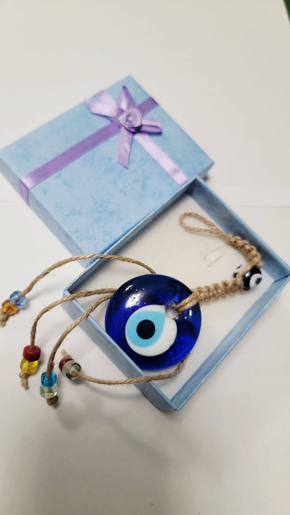 Evil Eye Wall Hanging, Handmade Glass Home Decor Macramé