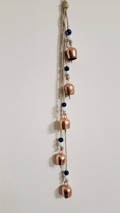 Copper Bell Wind Chime with Evil Eye Beads, Outdoor Garden Decor