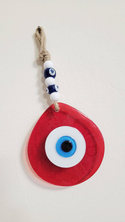 Jumbo Glass Evil Eye Wall Hanging with Beads 10 Inch