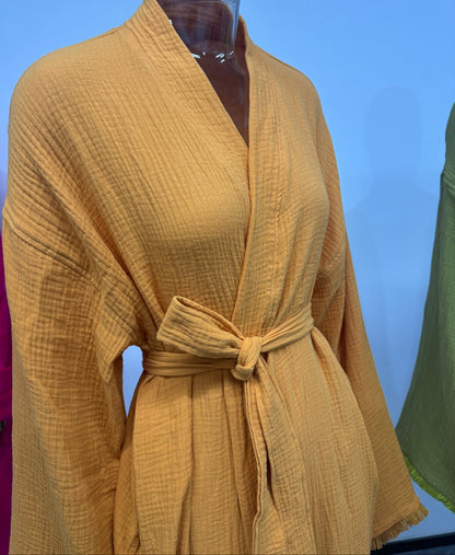 Cotton Muslin Robe, Lightweight Kimono Lounge Robe for Women