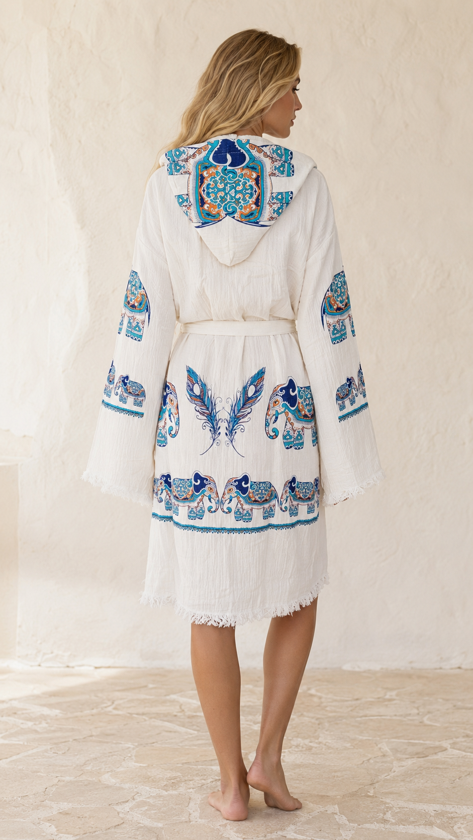 Unisex Belted Muslin Robe for Spa, Beach & Home Elephant