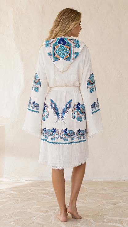 Unisex Belted Muslin Robe for Spa, Beach & Home Elephant