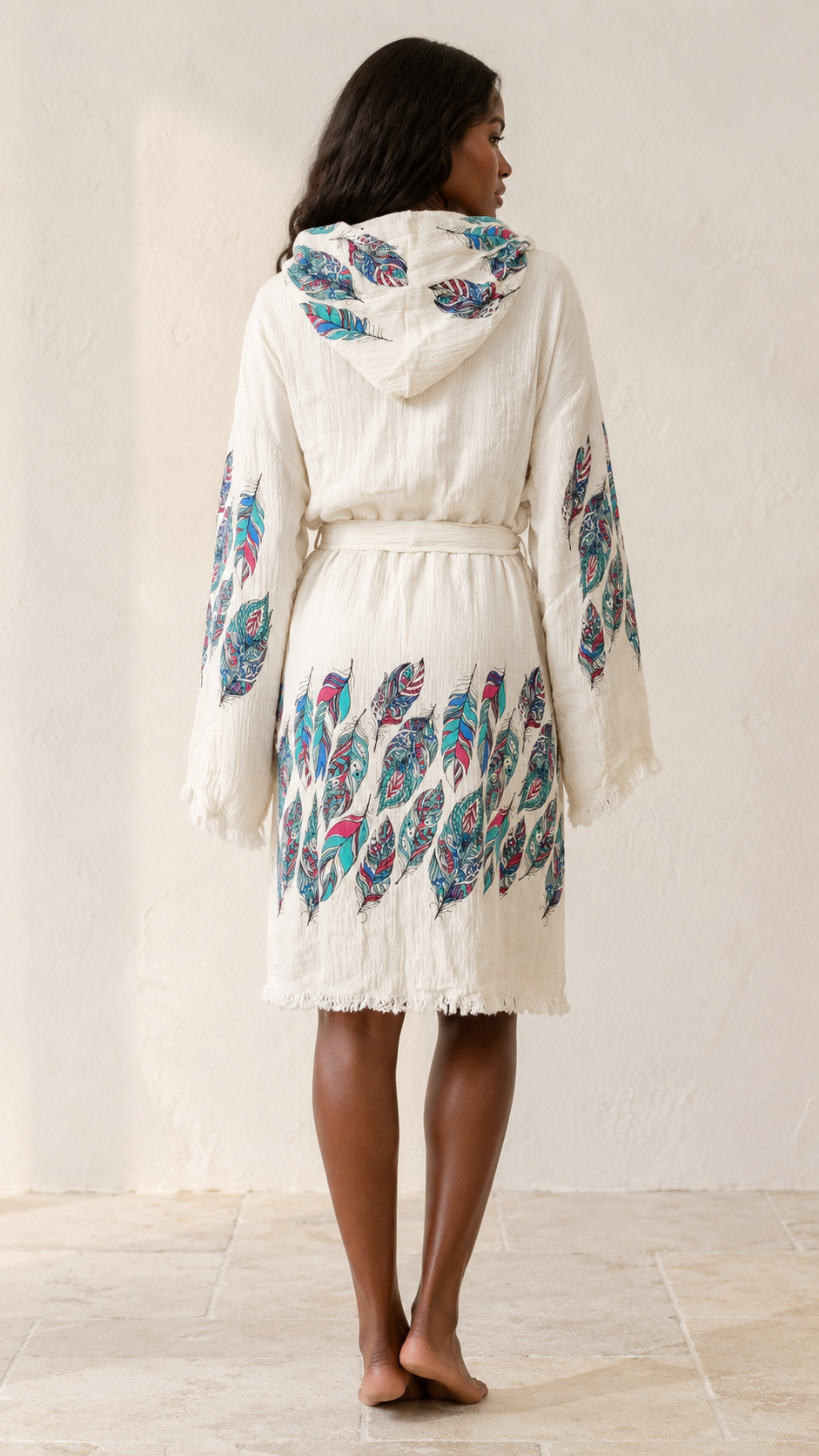Unisex Belted Muslin Robe for Spa, Beach & Home Feather