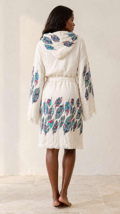 Unisex Belted Muslin Robe for Spa, Beach & Home Feather