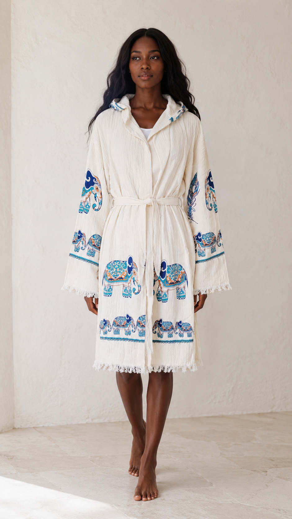 Unisex Belted Muslin Robe for Spa, Beach & Home Elephant