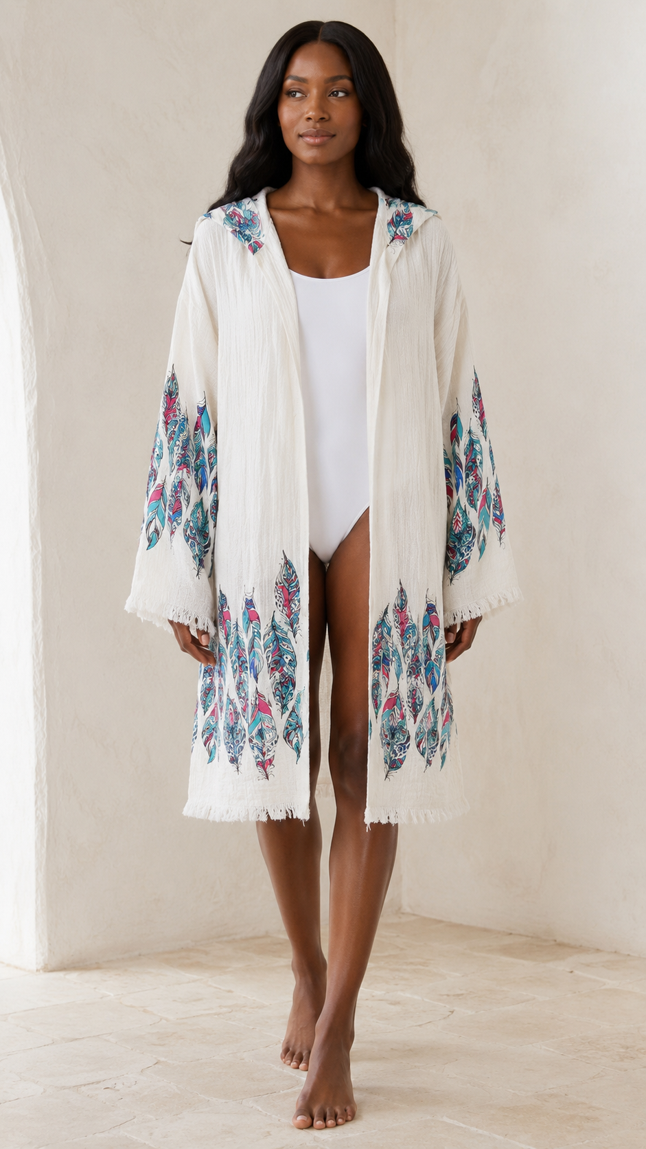 Unisex Belted Muslin Robe for Spa, Beach & Home Feather
