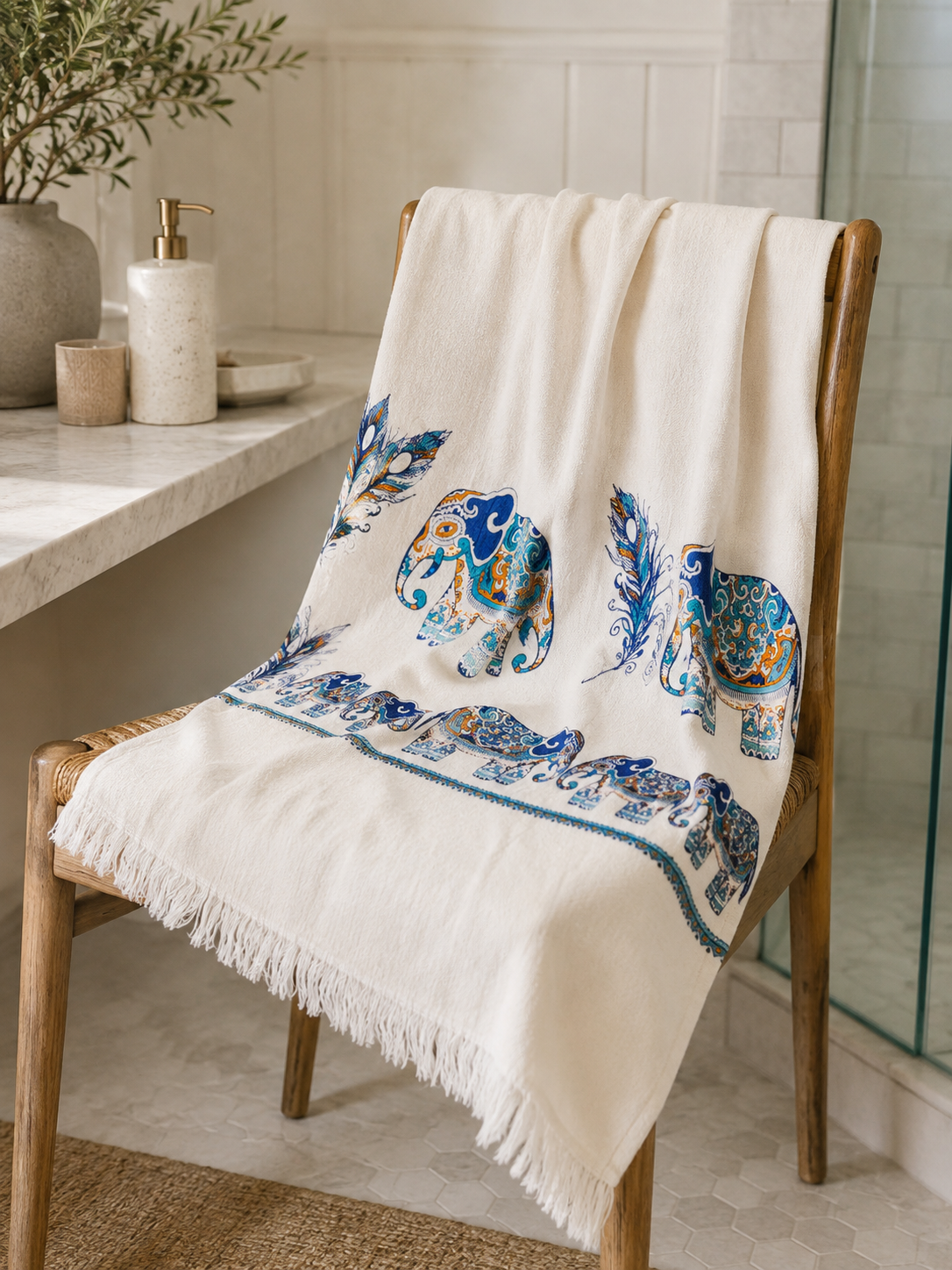 Quick Dry Bath Beach Pool and Spa Towel Soft Lightweight Oversized -Elephant