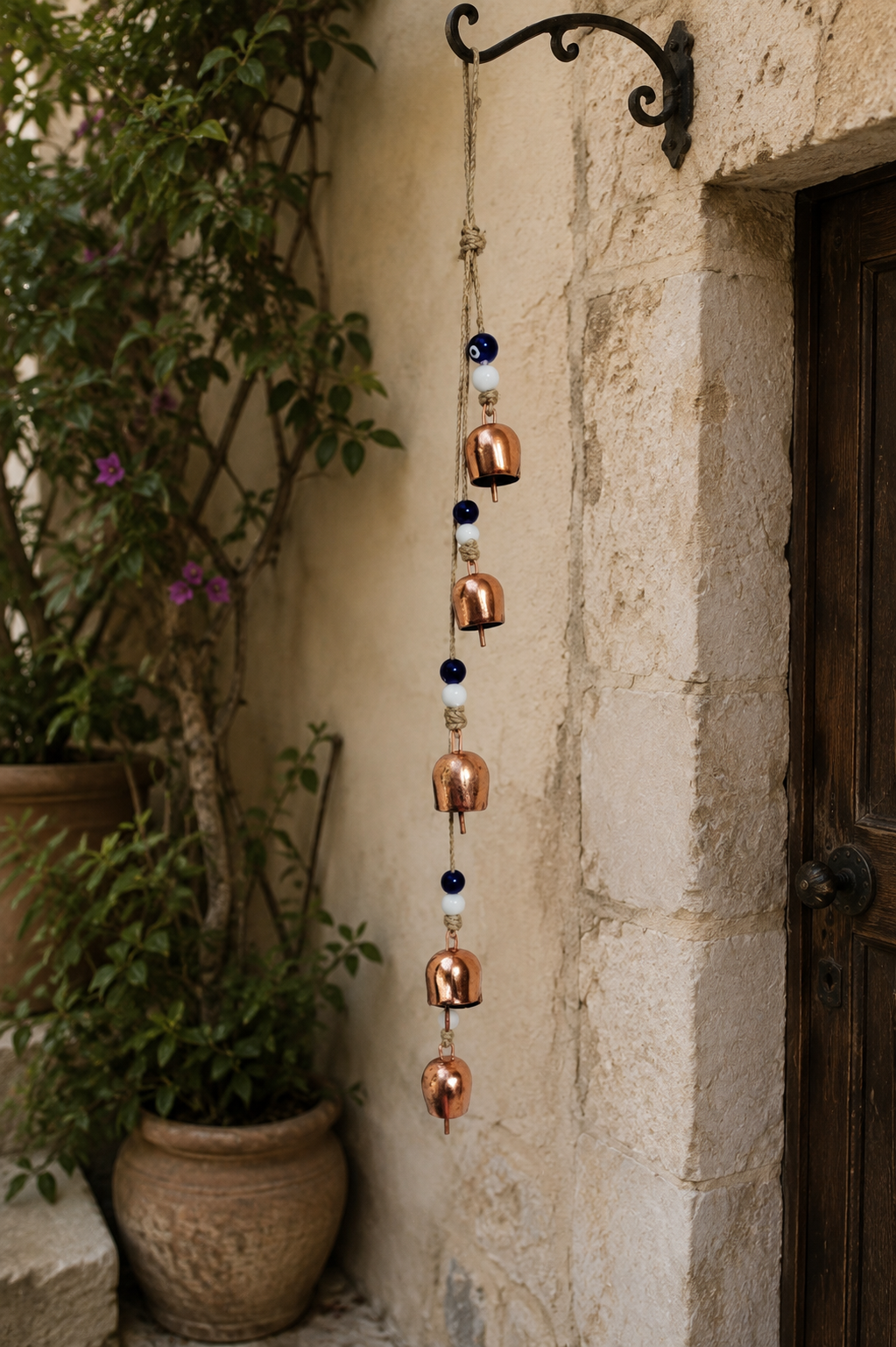 Copper Bell Wind Chime with Evil Eye Beads, Outdoor Garden Decor