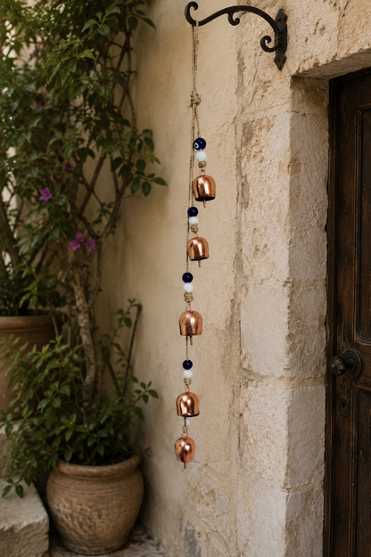 Copper Bell Wind Chime with Evil Eye Beads, Outdoor Garden Decor