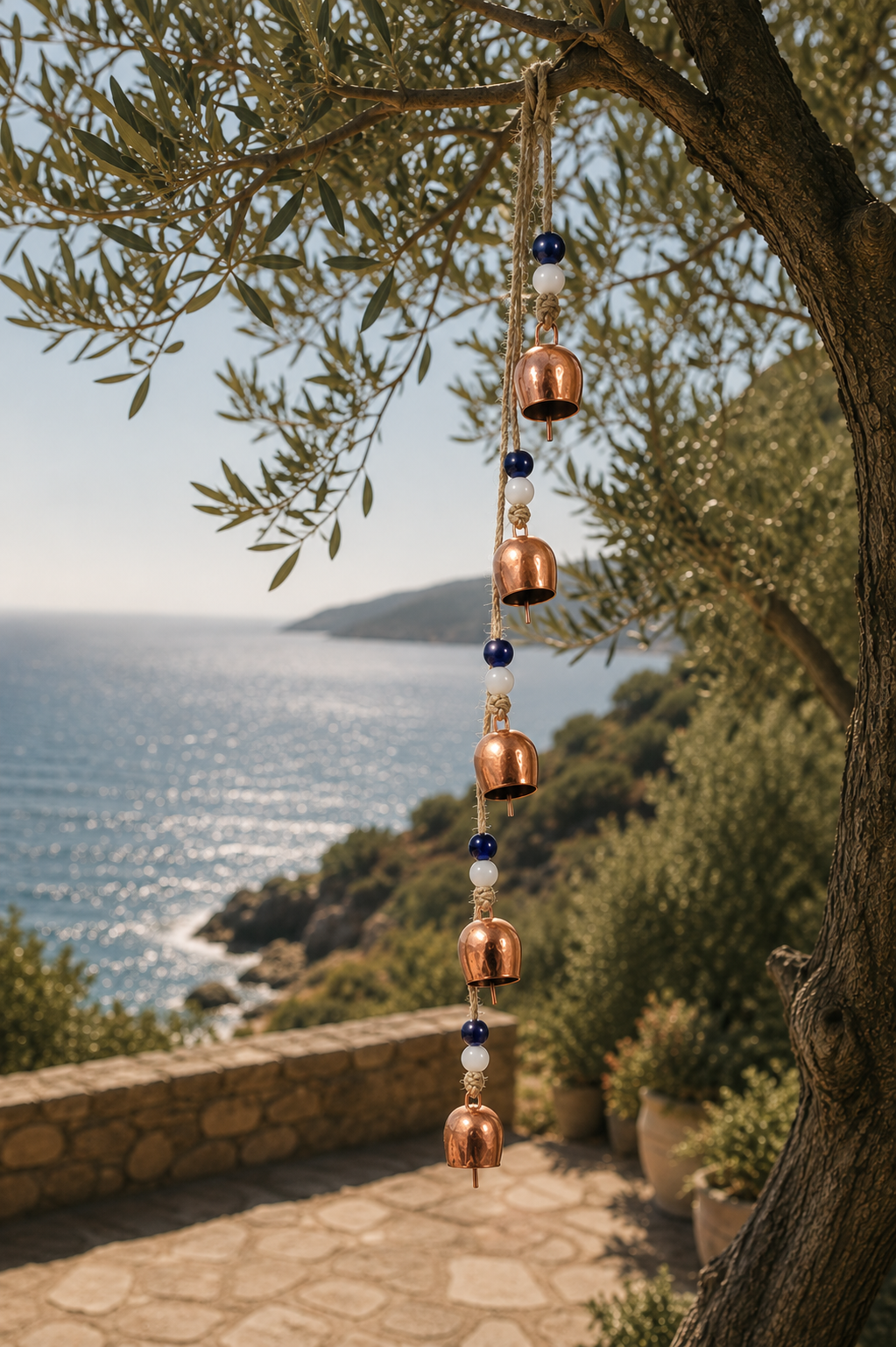 Copper Bell Wind Chime with Evil Eye Beads, Outdoor Garden Decor