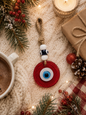 Evil Eye Wall Hanging, Handmade Glass Home Decor, Clear Red Fusion 7 Inch