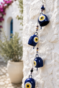 Hand Painted Evil Eye Bell Wind Chime with 4 Bells and Beads Boho Decor