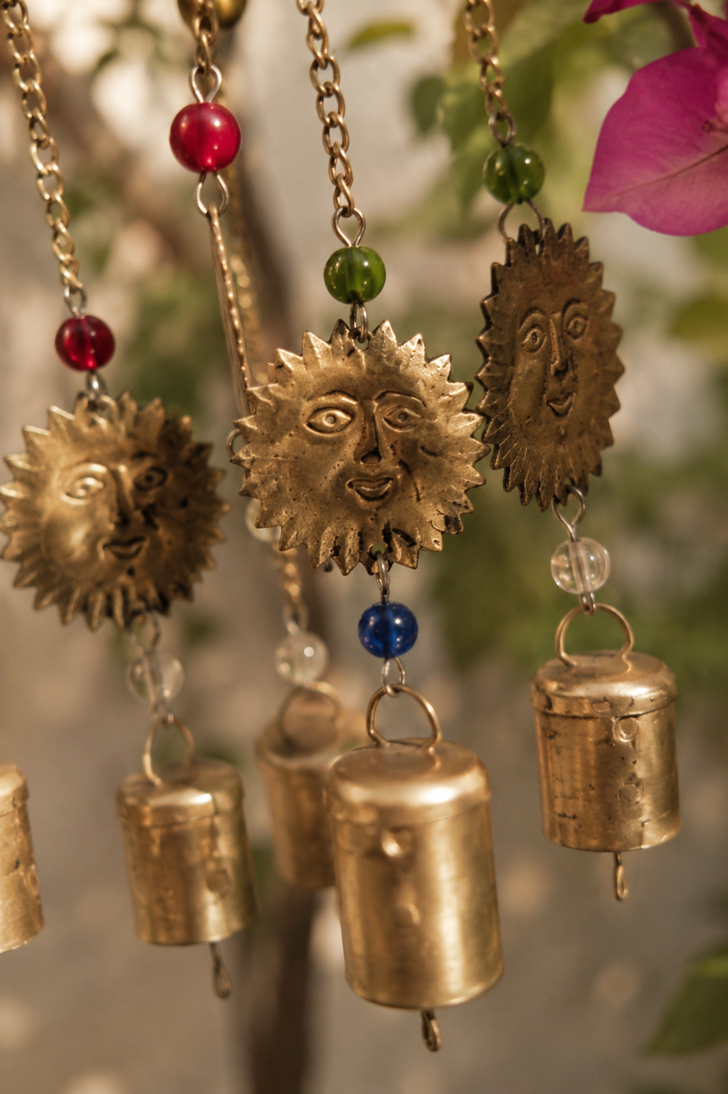 Sun and Star Wind Chime with Bells and Beads Boho Garden Decor