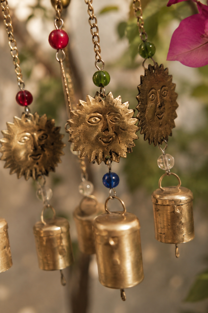 Sun and Star Wind Chime with Bells and Beads Boho Garden Decor