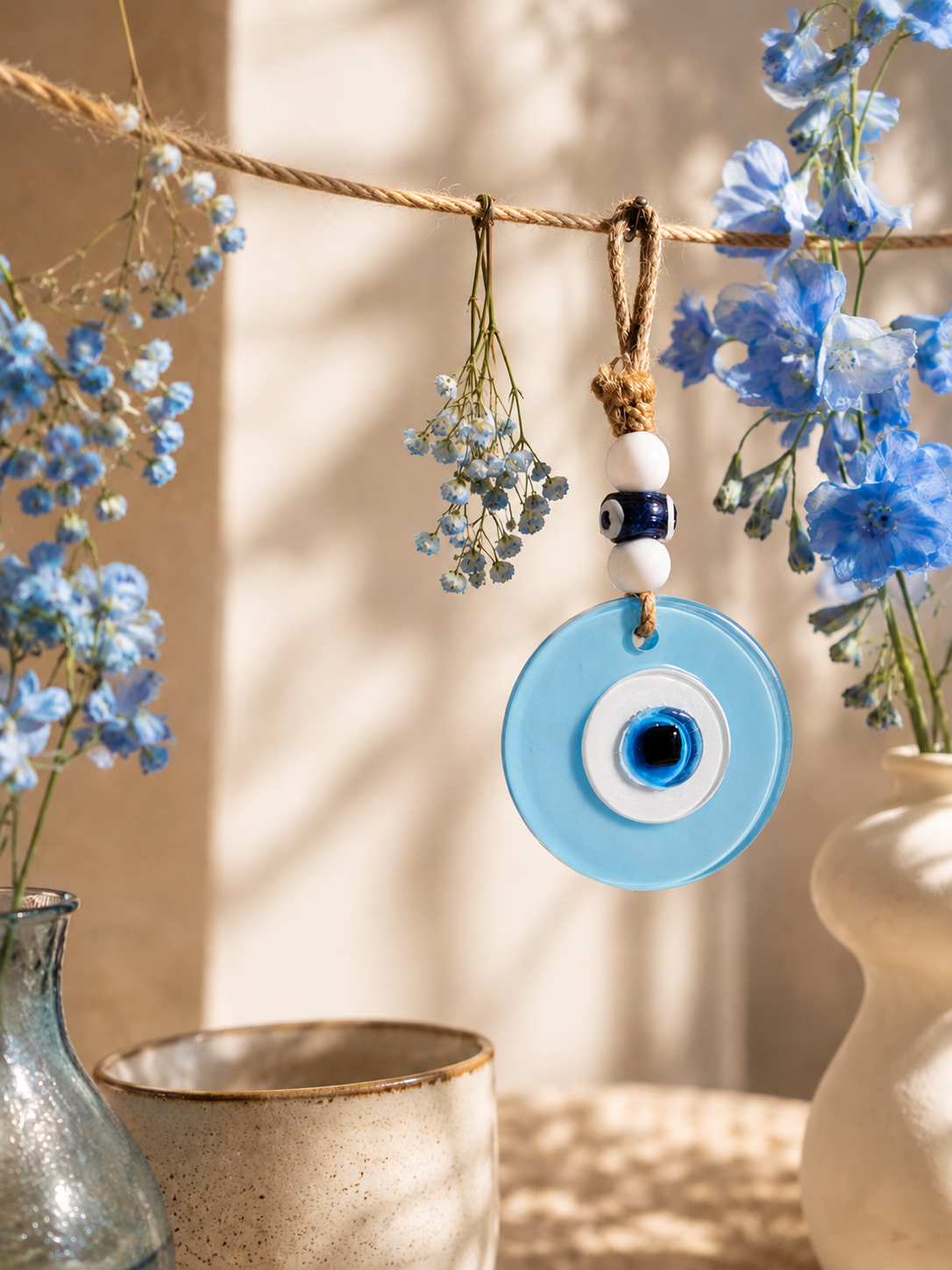 Evil Eye Wall Hanging, Handmade Glass Home Decor, Matte Blue Fusion 7 Inch (Copy)