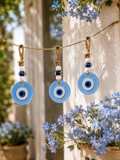 Evil Eye Wall Hanging, Handmade Glass Home Decor, Matte Blue Fusion 7 Inch (Copy)