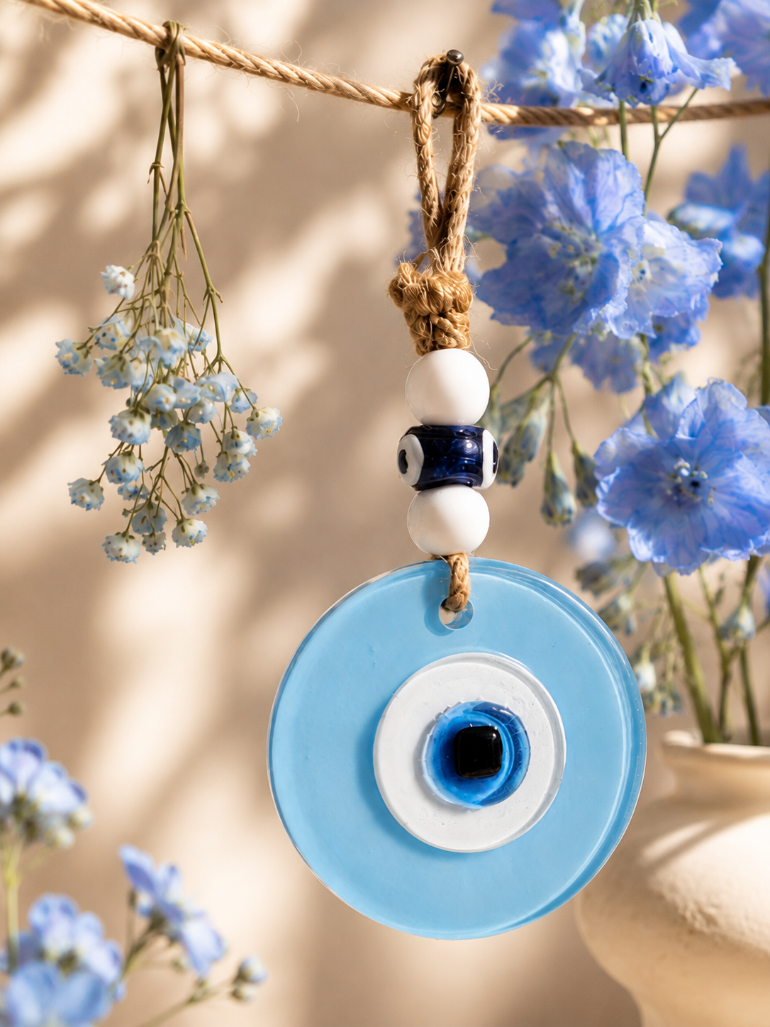 Evil Eye Wall Hanging, Handmade Glass Home Decor, Matte Blue Fusion 7 Inch (Copy)