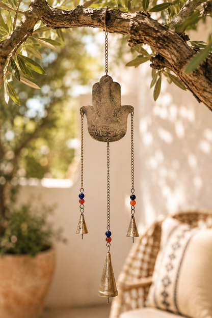 Hamsa Hand Wind Chime with Bells and Beads Boho Wall or Garden Decor