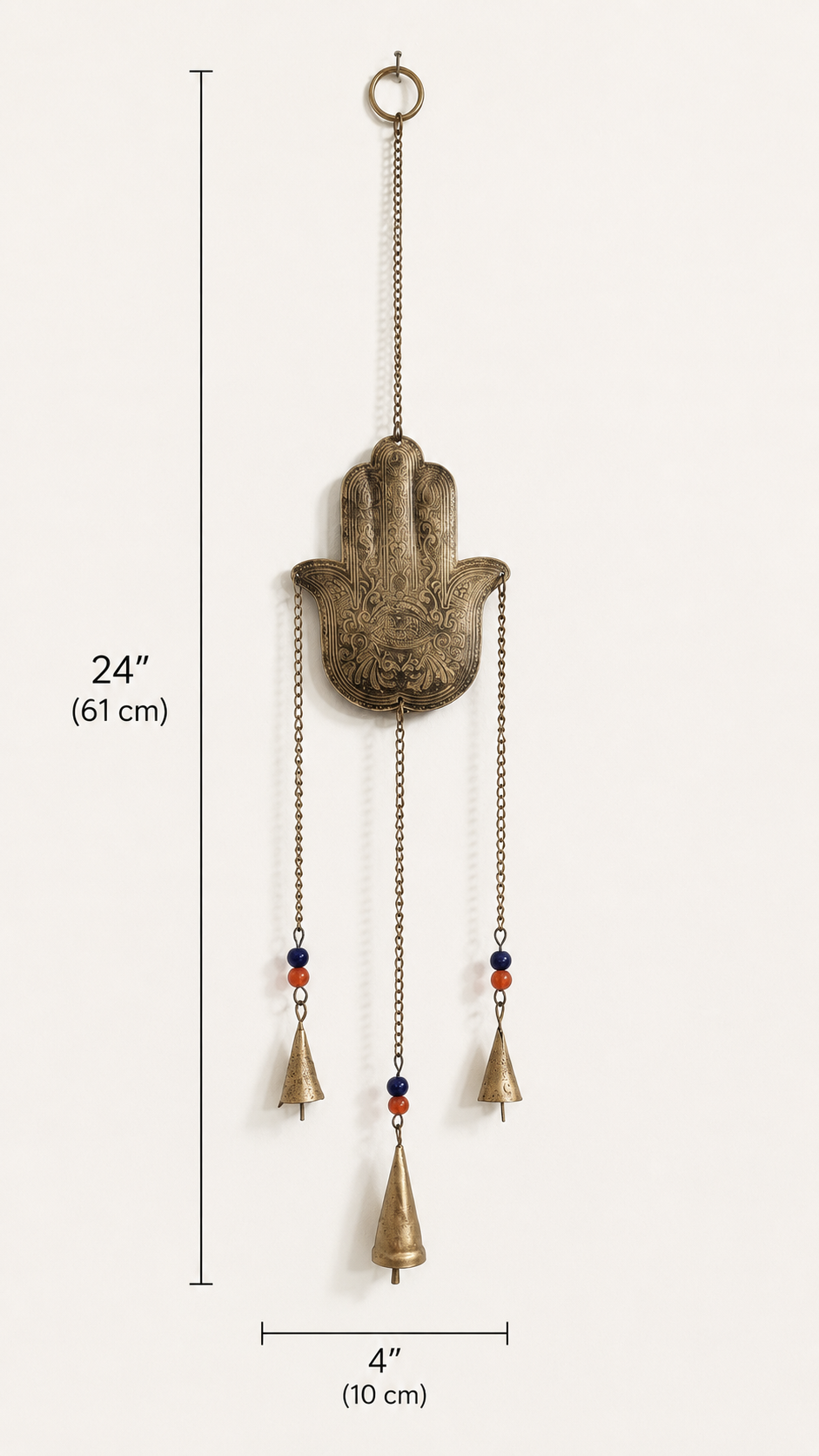 Hamsa Hand Wind Chime with Bells and Beads Boho Wall or Garden Decor