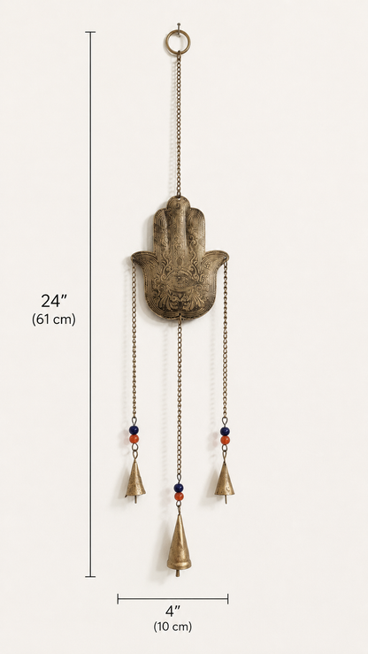Hamsa Hand Wind Chime with Bells and Beads Boho Wall or Garden Decor