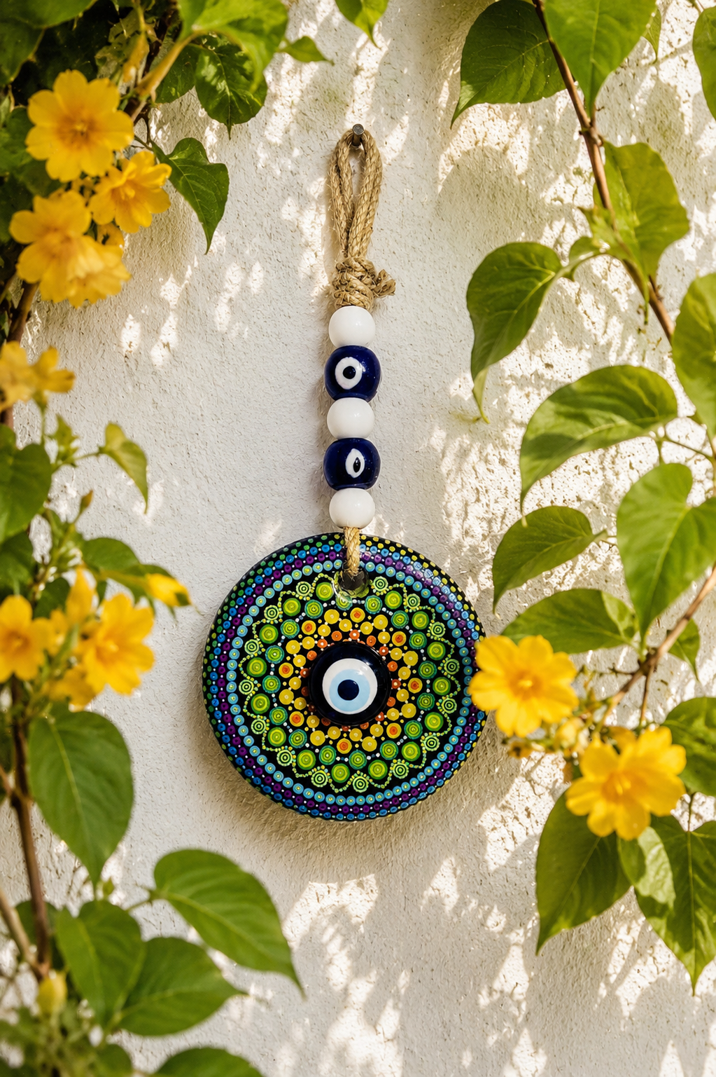 Traditional Mediterranean Glass Evil Eye Wall Decor, Mandala