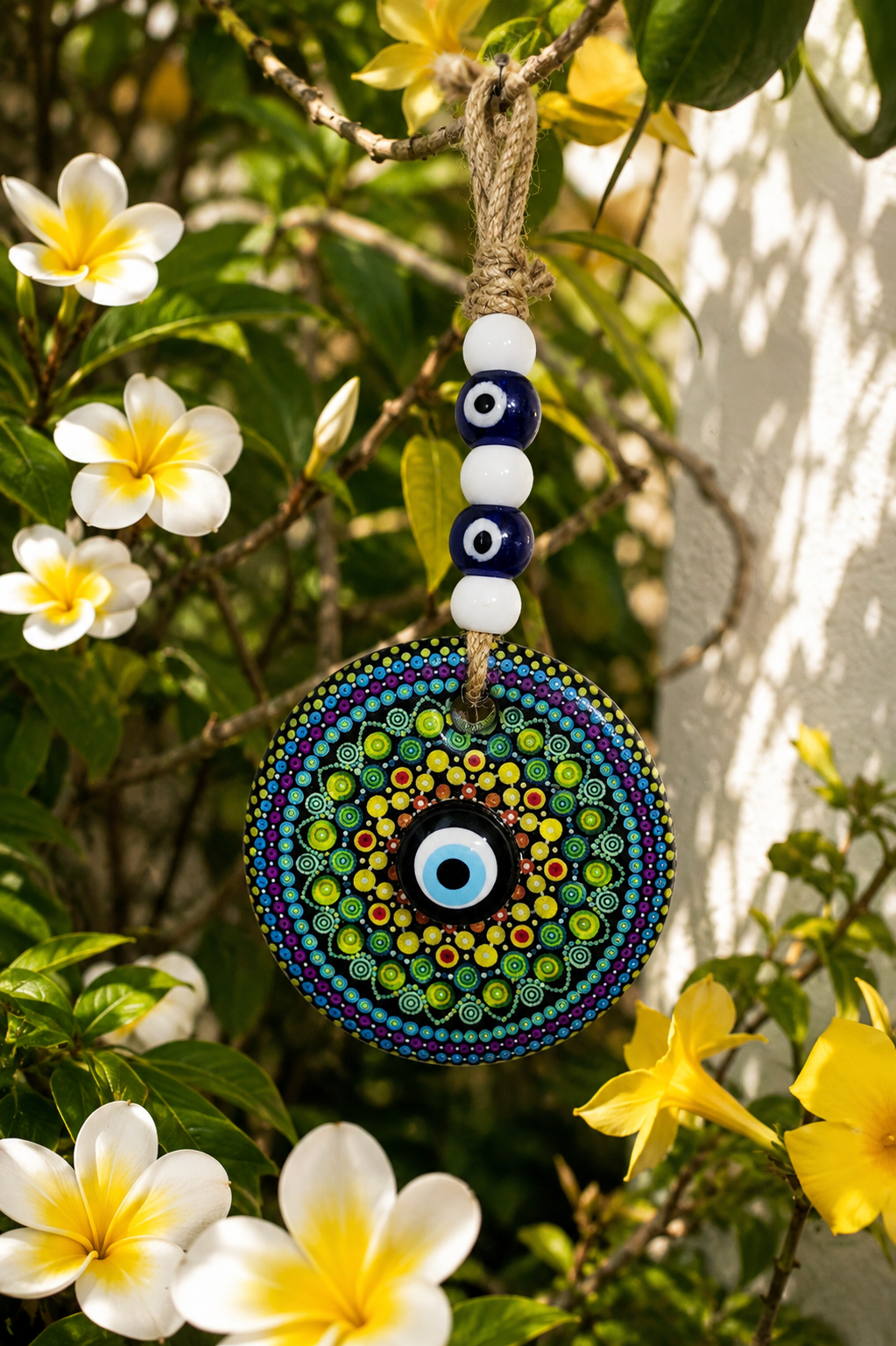 Traditional Mediterranean Glass Evil Eye Wall Decor, Mandala