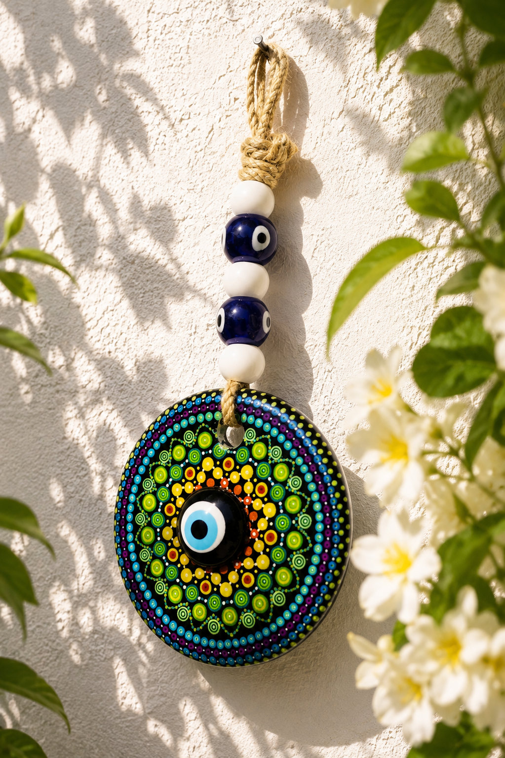 Traditional Mediterranean Glass Evil Eye Wall Decor, Mandala