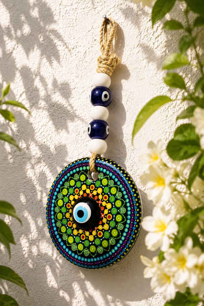 Traditional Mediterranean Glass Evil Eye Wall Decor, Mandala