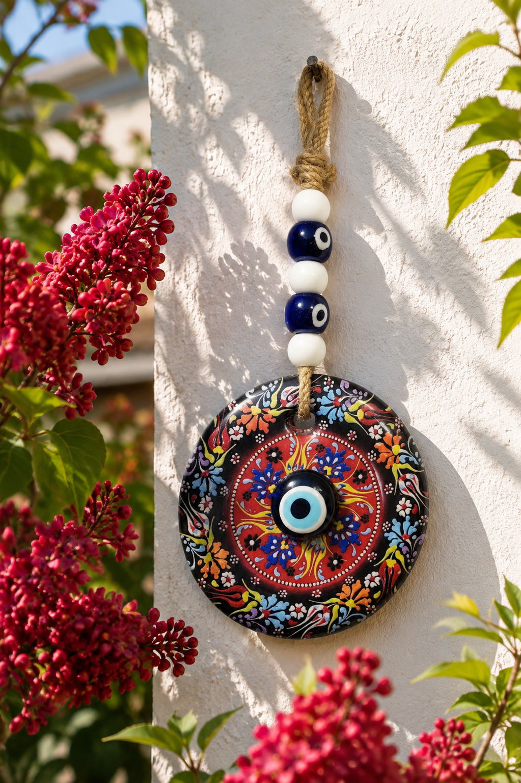 Traditional Mediterranean Glass Evil Eye Wall Decor, Ottoman