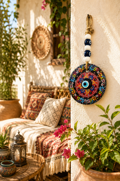 Traditional Mediterranean Glass Evil Eye Wall Decor, Ottoman
