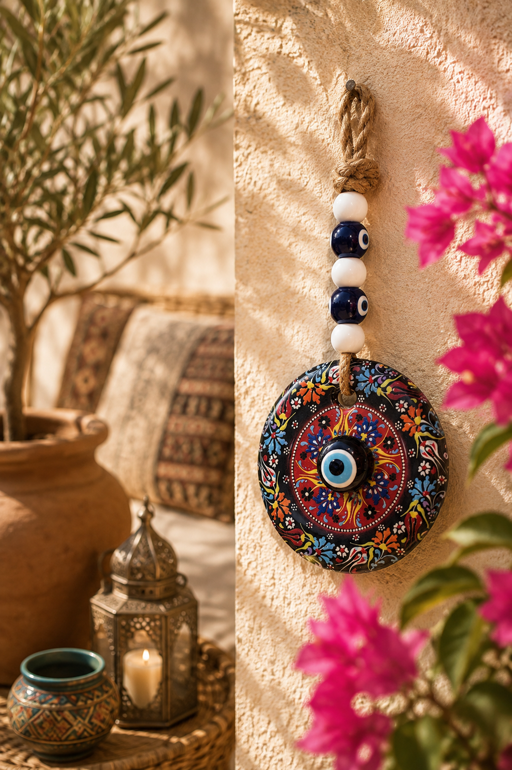 Traditional Mediterranean Glass Evil Eye Wall Decor, Ottoman