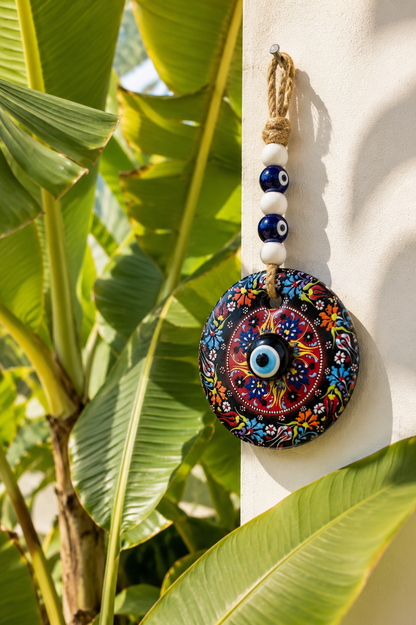 Traditional Mediterranean Glass Evil Eye Wall Decor, Ottoman