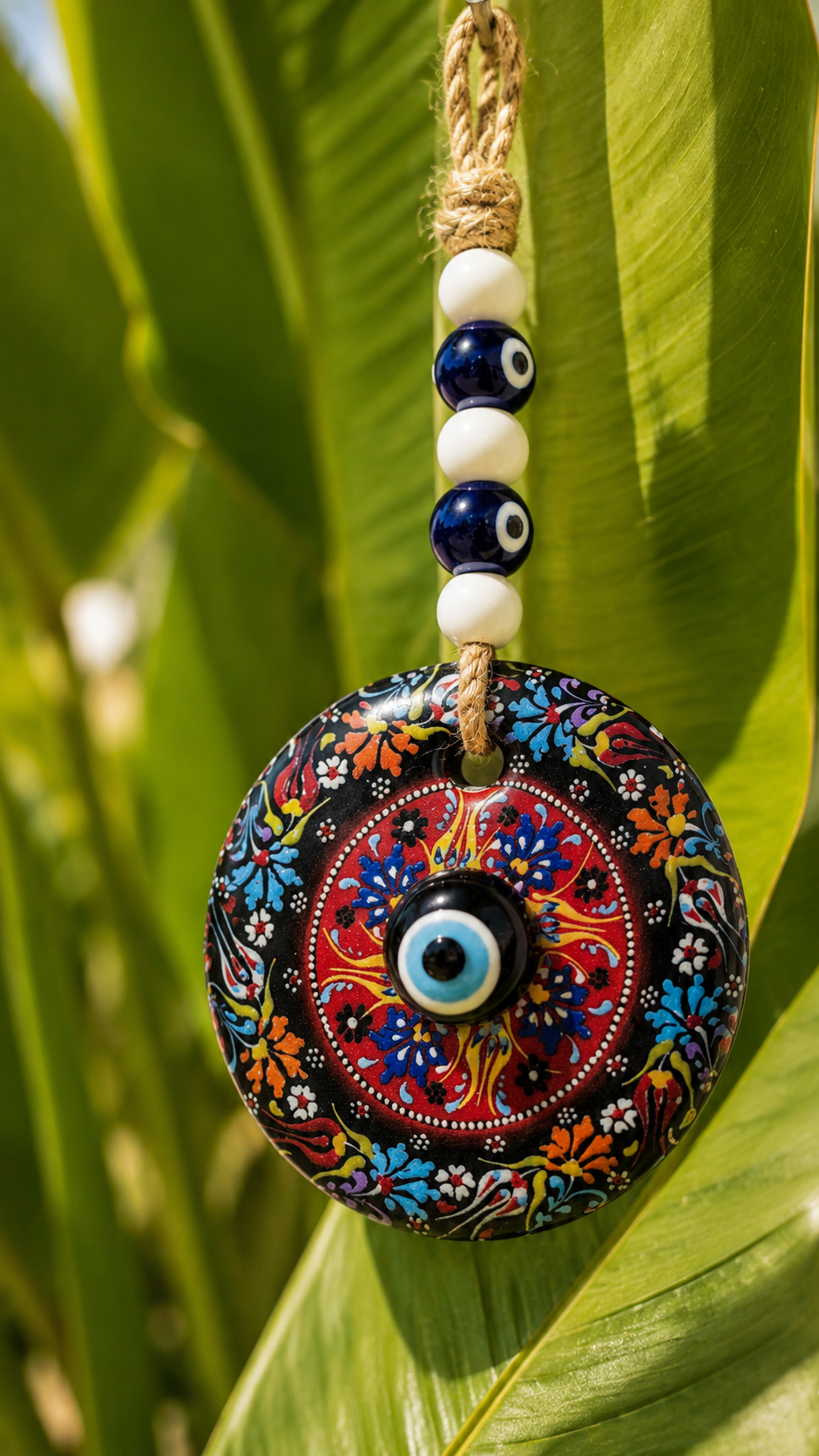 Traditional Mediterranean Glass Evil Eye Wall Decor, Ottoman