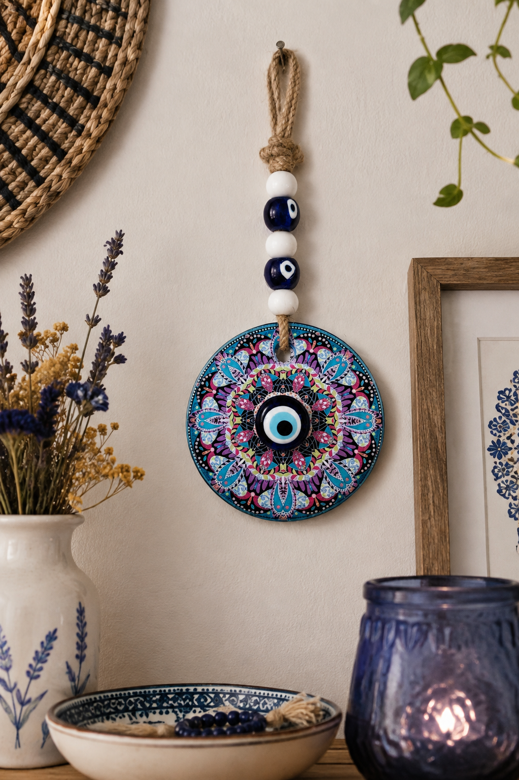 Traditional Mediterranean Glass Evil Eye Wall Decor