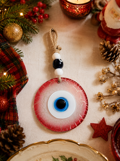 Handmade Glass Evil Eye Wall Hanging, Red