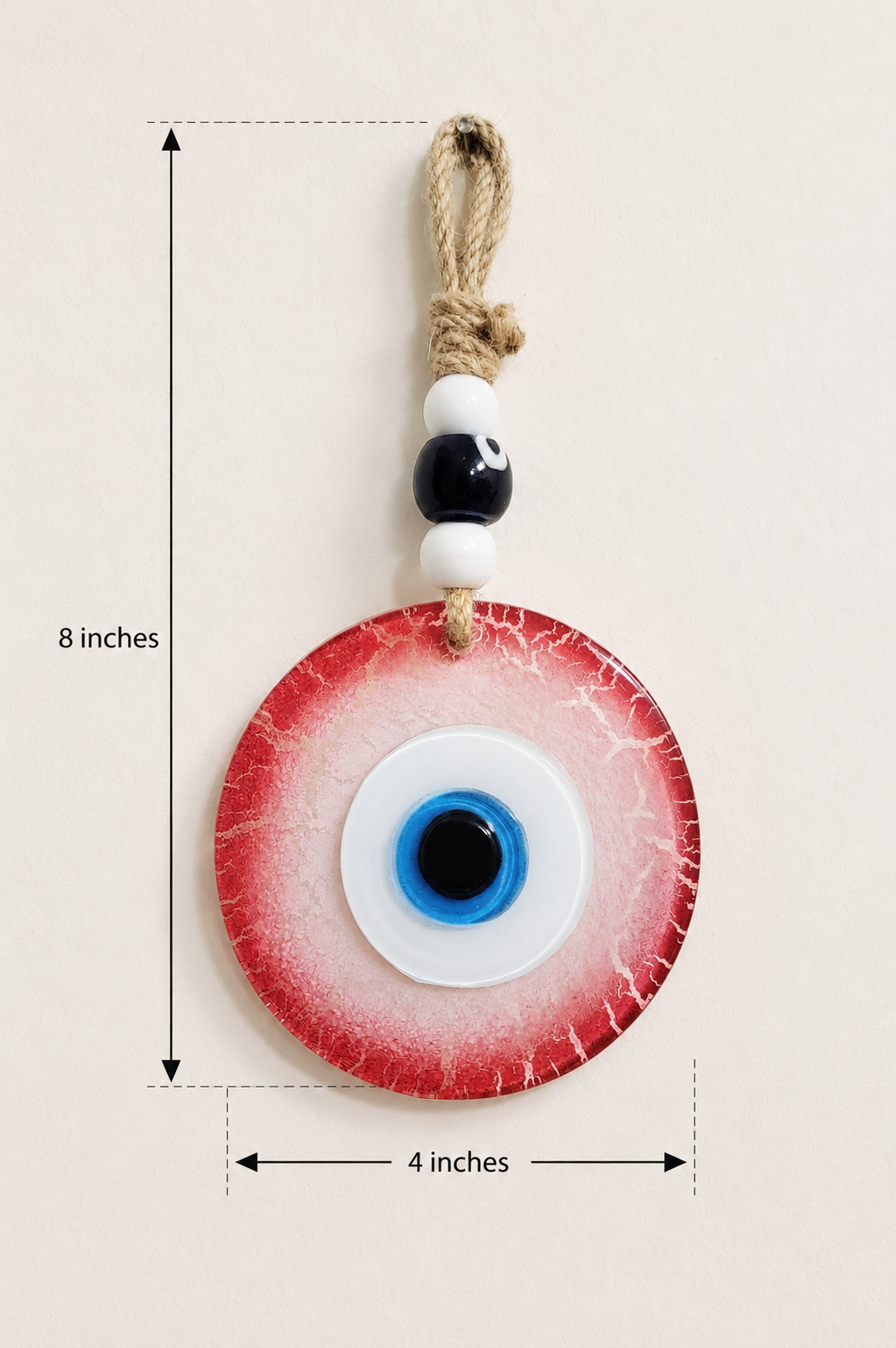 Handmade Glass Evil Eye Wall Hanging, Red