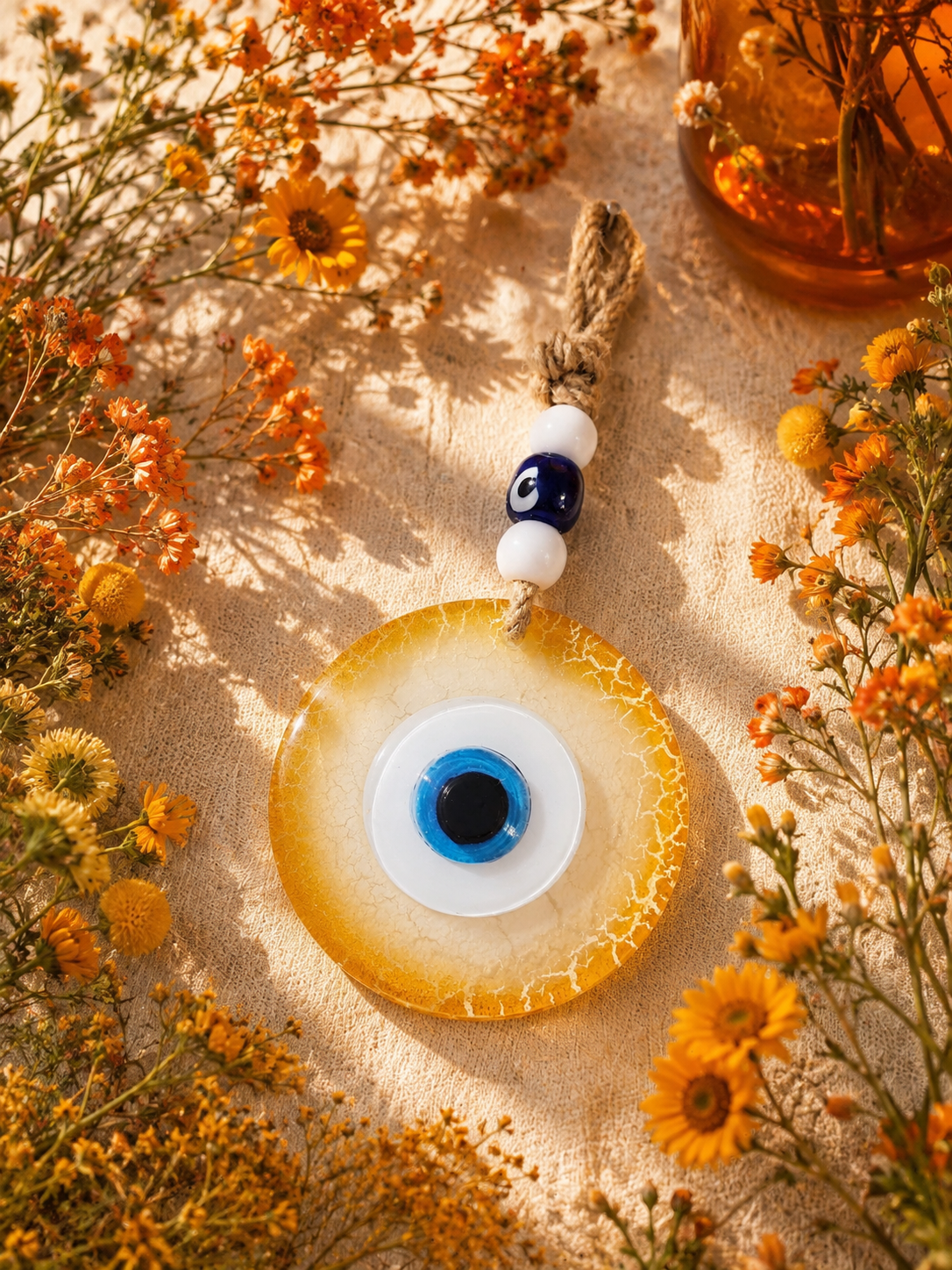 Handmade Glass Evil Eye Wall Hanging, Orange