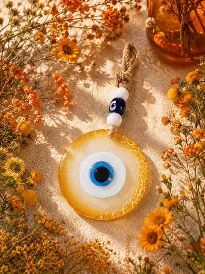 Handmade Glass Evil Eye Wall Hanging, Orange
