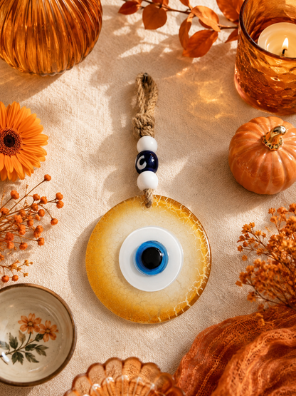 Handmade Glass Evil Eye Wall Hanging, Orange