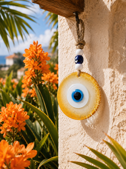 Handmade Glass Evil Eye Wall Hanging, Orange