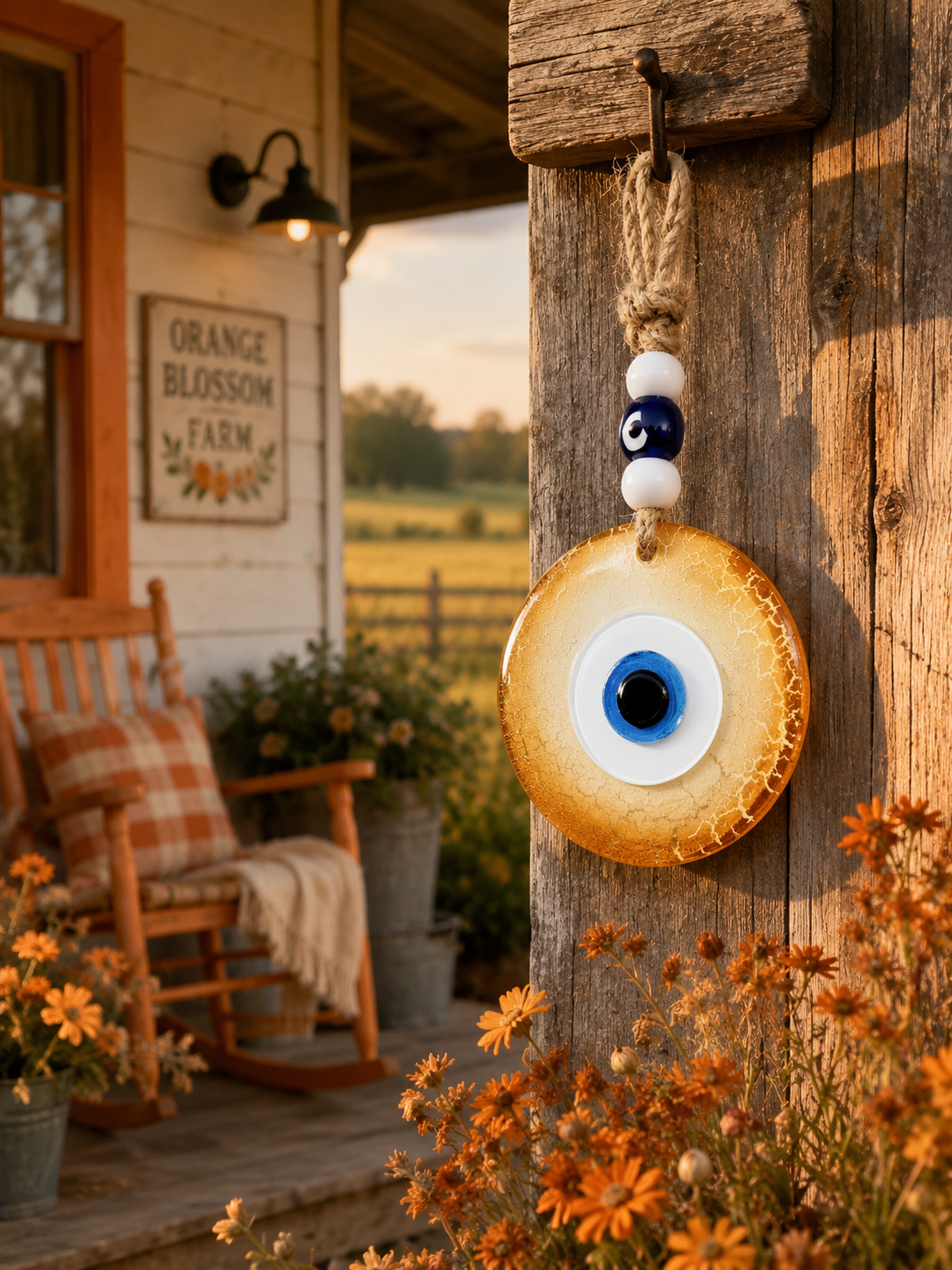 Handmade Glass Evil Eye Wall Hanging, Orange